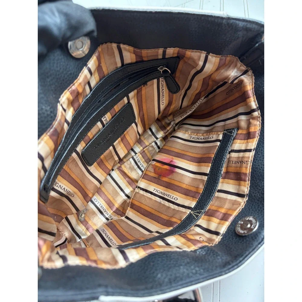 Tignanello Vintage Y2K Black White Leather Crossbody Handbag Purse